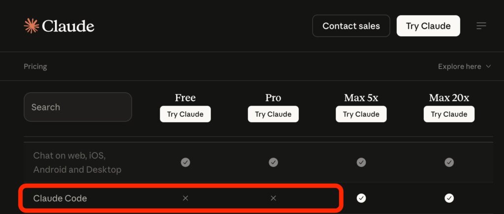 Image showing Claude code missing in Pro Plan