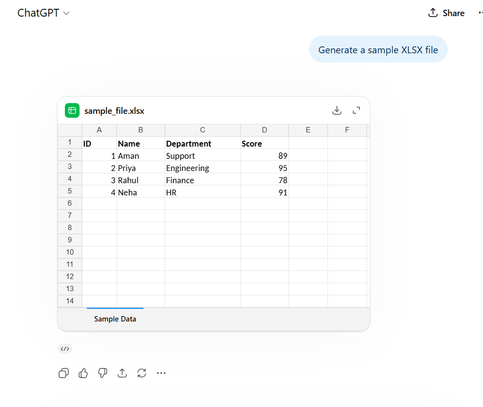ChatGPT generated XLSX file