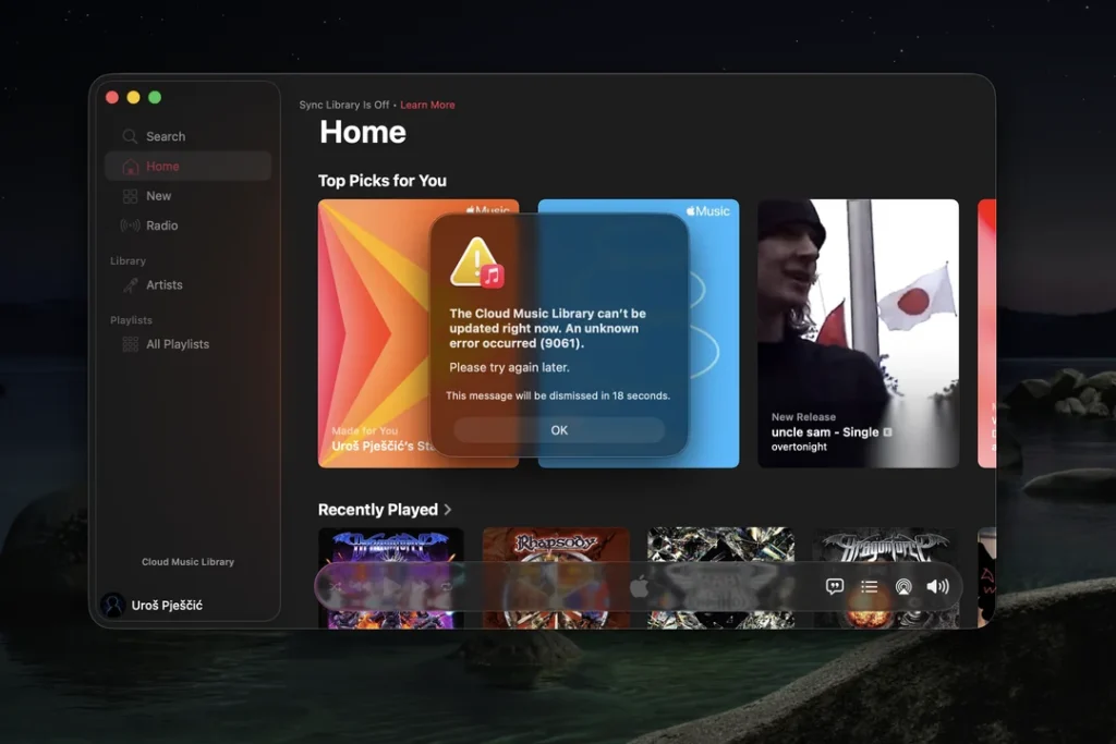 Error 9061 with Apple Music seen on MacOS